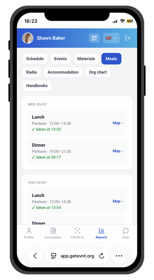Worker portal: meals